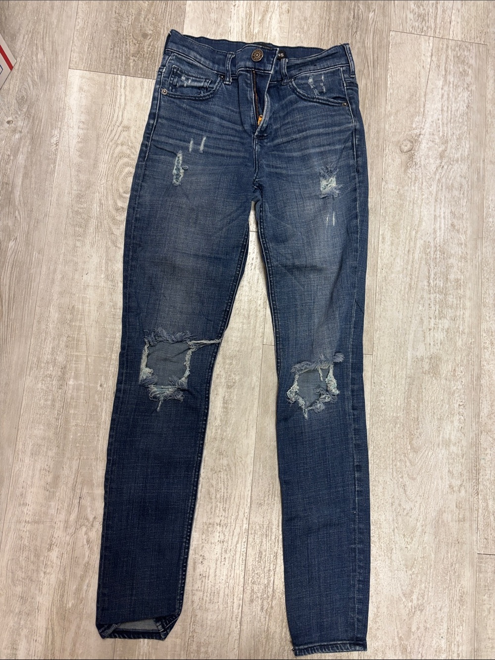 Express Dark Blue Distressed Skinny Jeans